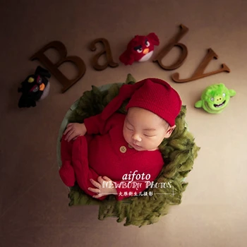 Naujagimio Kalėdų Romper Fotografijos Prop Komplektus Snaigės Lėlės Hat+Trikotažo Minkšta Drabužių Naujųjų Metų Kūdikio Fotosesiją Accessories Nuotrauka 2