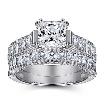 Naujas Europos ir Amerikos s925 sidabro žiedas pora, du-in-one nustatyti žiedas ponios aikštėje 5A cirkonis eilės deimantų papuošalai