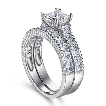Naujas Europos ir Amerikos s925 sidabro žiedas pora, du-in-one nustatyti žiedas ponios aikštėje 5A cirkonis eilės deimantų papuošalai Nuotrauka 2