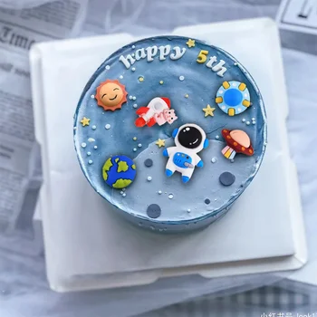 Naujas Kosmoso Temą ir Laimingas Gimtadienio Tortas Topper Mielas Astronautas Cupcake Rėžtuvės Vaikams Berniukams Gimtadienio Tortas, Papuošimai Prekes