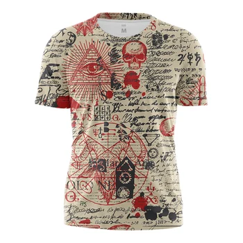 Naujas Senovės Alcheminis Simboliai vyriški T-Shirt, Derliaus 3D Atspausdintas Marškinėliai Kontrasto Spalvų Asmenybės Atsitiktinis Vasaros Negabaritinių Marškinėlius Nuotrauka 2