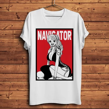 Navigator Nami juokingas anime marškinėliai vyrams nauji balti trumpomis rankovėmis homme atsitiktinis marškinėlius unisex VIENAS Piratų ACGN streetwear tee
