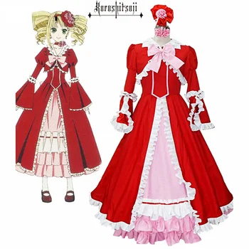 Nemokamas Pristatymas Black Butler Kuroshitsuji Elizabeth Midford Liz Raudona Lolita Ilgai Markės Dress Cosplay Kostiumas
