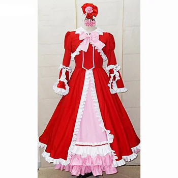 Nemokamas Pristatymas Black Butler Kuroshitsuji Elizabeth Midford Liz Raudona Lolita Ilgai Markės Dress Cosplay Kostiumas Nuotrauka 2