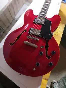 nemokamas pristatymas custom 6 Eilutę Elektros Guitarra tuščiavidurio kūno gitaros muzikos instrumentas, raudona derliaus elektrinė gitara geriausia gitara