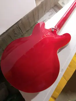 nemokamas pristatymas custom 6 Eilutę Elektros Guitarra tuščiavidurio kūno gitaros muzikos instrumentas, raudona derliaus elektrinė gitara geriausia gitara Nuotrauka 2