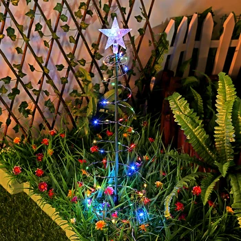 Nešiojamas Saulės Kalėdų Eglučių Žiburiai PVC Saulės LED Kalėdų Eglučių Žiburiai Vandeniui Spiralės Lauko Sodas, Kiemas, Terasa Nuotrauka 2