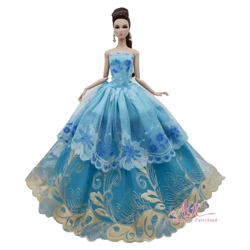 NK 1 Vnt. Mėlynos spalvos Nėrinių Vestuvinė Suknelė Barbie Lėlės Komplektus Princesė Drabužius 1/6 BJD DollsParty Suknelė Reikmenys, Žaislai Vaikams