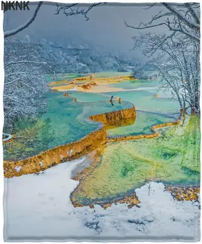 NKNK Pobūdžio Antklodės Žiemos Antklodės Lovos Ežero 3D Spausdinimo Medžių Lovatiesė Lova Sherpa Antklodė Naują Premium Stačiakampio Žiemą Nuotrauka 2