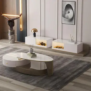 Nordic Light Luxury Living Room Nustatyti mažame Bute Namų White Rock Valdybos Kavos staliukas Ir TV Kabineto Baldai, Namų Nuotrauka 2