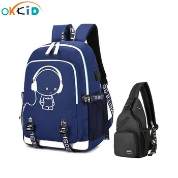 OKKID studentų mokyklos kuprinė atspari vandeniui krūtinės maišelį vidurinės mokyklos krepšiai berniukų laptop backpack 15.6 berniukas knygos krepšys pack dropshipping