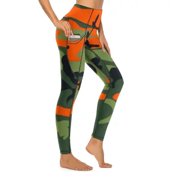 Oranžinė Ir Žalia Camo Kokybės Jogos Kelnės Armijos Vektoriaus Kamufliažas Antblauzdžiai Push Up Veikia Leggins Lady Retro Quick-Dry Sporto Legg
