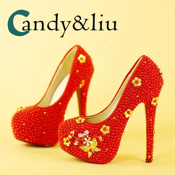 Originalus vestuvių batai Kinų suknelė, bateliai, aukštakulniai moterų vandeniui lentelė crystal Pearl batai butterfly vestuvių batai