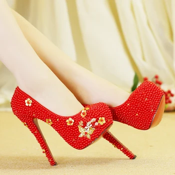Originalus vestuvių batai Kinų suknelė, bateliai, aukštakulniai moterų vandeniui lentelė crystal Pearl batai butterfly vestuvių batai Nuotrauka 2