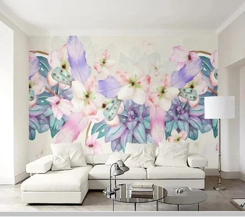 Papel de parede akvarelė gėlių pūkinė violetinė 3d tapetai,svetainė, tv wall miegamojo sienos dokumentų namų dekoro, virtuvės ir taikomajai veiklai