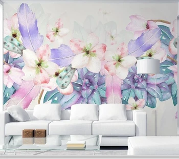 Papel de parede akvarelė gėlių pūkinė violetinė 3d tapetai,svetainė, tv wall miegamojo sienos dokumentų namų dekoro, virtuvės ir taikomajai veiklai Nuotrauka 2