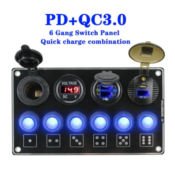 PD USB Automobilių Reikmenys 12/24V QC3.0 Greitai Įkrauti Automobilių Switch Panel LED Įtampos Ekranas 6 Gauja už RV Automobilių Jūros