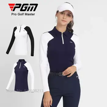 PGM Moterų Vėjo ilgomis rankovėmis Golfo Sportinę Kratinys Golf Polo T-shirt Elastinga Užtrauktukas Apykaklės Marškinėliai, Ponios Slim Laisvalaikio Viršūnės