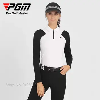PGM Moterų Vėjo ilgomis rankovėmis Golfo Sportinę Kratinys Golf Polo T-shirt Elastinga Užtrauktukas Apykaklės Marškinėliai, Ponios Slim Laisvalaikio Viršūnės Nuotrauka 2