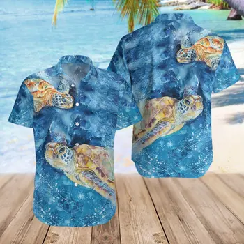 PLstar Kosmosas 2022 Karštą Vasaros Trumpas rankovės Marškinėliai Vėžlys Blue Ocean 3D Atspausdintas Havajai Shirt Mens Atsitiktinis Paplūdimio Marškinėliai CY-10