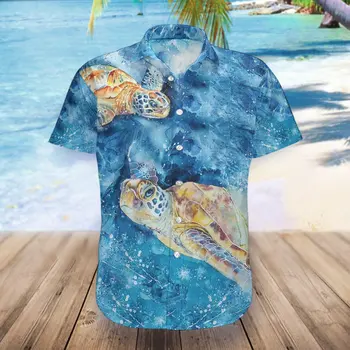 PLstar Kosmosas 2022 Karštą Vasaros Trumpas rankovės Marškinėliai Vėžlys Blue Ocean 3D Atspausdintas Havajai Shirt Mens Atsitiktinis Paplūdimio Marškinėliai CY-10 Nuotrauka 2
