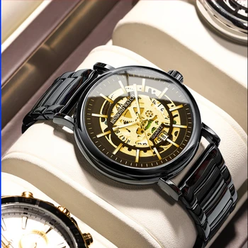 Prabangių Vyrų Skeletas Automatinis Mechaninis Laikrodis Juodojo Aukso Orologio Premium Tourbillon Vyrų Laikrodis Šviesos Relogio Masculino
