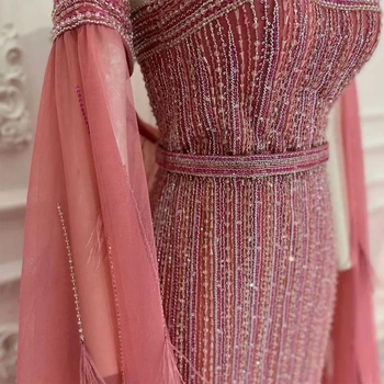 Prabangus Sidabro Rožinė Undinė Vakaro Suknelės Chalatai 2022 Puošnios Plunksnos Kulkšnies Ilgis Moterų Suknelės, Šaliai Nuotrauka 2