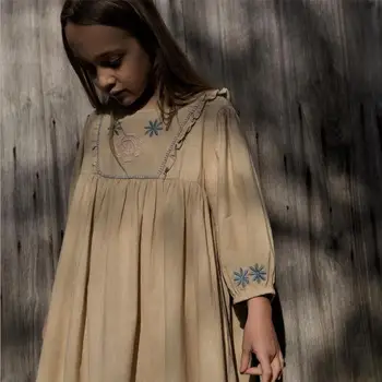 Prekės vaikams siuvinėjimo prekės ženklo suknelė pavasario vasaros naują ilgomis rankovėmis princesė dress vaikų mielas drabužiai, 1-8Y wz7
