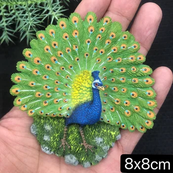 QIQIPP Šaldytuvas magnetas trimatis gyvūnų paukštis, povas šaldytuvas magnetas dervos dekoratyvinis magnetas