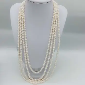 Rankomis rišti 100 cm ilgio wrap 5-6mm nekilnojamojo baltos spalvos gėlavandenių perlų vėrinį bižuterijos Nuotrauka 2