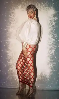 Raudona Fuji suknelė Moterims šalis suknelės etape parodyti dėvėti nighclub baras sexy girl apranga gogo dainininkas drabužiai Nuotrauka 2