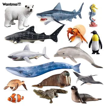 Realus Sealife Gyvūnų Skaičius su Ryklių, Banginių Pingvinas Delfinų, Vėžlių Spinduliai modelis,Vandenyno Jūrų Pav Vonios Žaislas berniukai&mergaites