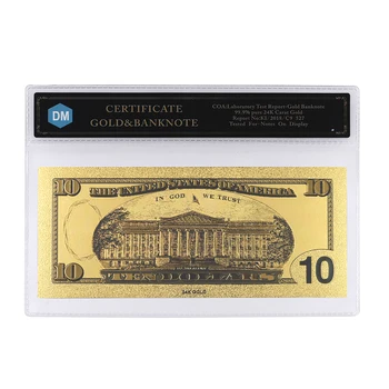 Retas 24k Aukso Banknotų Naujas USD 10 Dolerių Amerikietiško Stiliaus Bill Pastaba Aukso Banknotų Kalėdų Kolekcija Namų Biuro Dekoras Su COA Nuotrauka 2