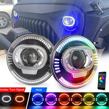 RGB Halo Žiedas 7 Colių LED Žibintai High Low Beam White DRL Gintaro Ruožtu Vieną 1 Rinkinys -Jeep -Wrangler JK