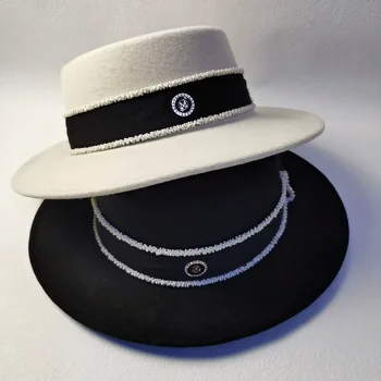 Rudenį ir žiemą Hepburn vilnos platus kraštų gręžimo m standartas skrybėlių Mados Britų derliaus elegantiškas flat top hat