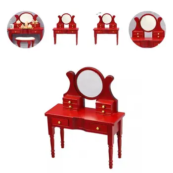 Saugoti Kūrybinis Lėlių tualetinis staliukas Modelis Žaislas Raudona Medienos Spalvų Lėlių Kabineto Realus Žaisti