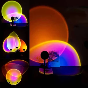 Saulėlydžio Projektoriaus Lempos Vaivorykštės Atmosfera Led Nakties Šviesos Namuose, Kambaryje, Kavos Fone Sienų Dekoras USB Stalo Lempa Žibintai Nuotrauka 2