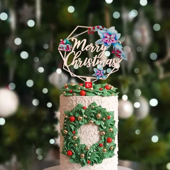 Spalvotas Spausdinimas Akrilo Linksmų Kalėdų Pyragas Topper Aukštos Kokybės Kalėdos Tortas Topper Šeimos Laimingų Naujųjų Metų Šaliai Pyragas Apdaila Nuotrauka 2