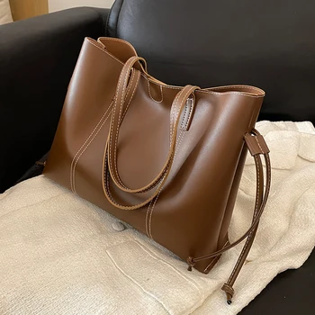 Stilingas Raišteliu Dizaino Pečių Maišą Moterų Didelės Talpos Shopper Bag Rankinė Ponios Minkštos PU Odos Nešti Maišą Moterų Krepšys