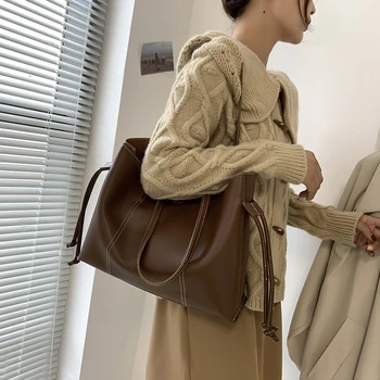 Stilingas Raišteliu Dizaino Pečių Maišą Moterų Didelės Talpos Shopper Bag Rankinė Ponios Minkštos PU Odos Nešti Maišą Moterų Krepšys Nuotrauka 2