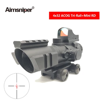 Taktinis Medžioklės 4X32 ACOG Riflescope Apšviestas Optika Teleskopinis Akyse Su Reflex 