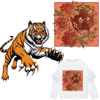 Tigras Pleistrai Gėlių Terminiai Lipdukai ant Drabužių Geležies-perdavimo Drabužių Thermoadhesive Pleistras 