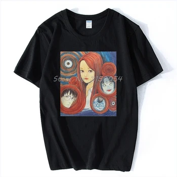 Uzumaki Spiralės Į Siaubo Junji T-shirt Vyrai, O-kaklo Medvilnės Marškinėlius Anime Marškinėliai Hip-Hop Tees Viršūnes Harajuku