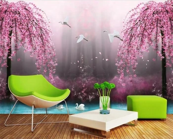 Užsakymą tapetai HD fantazijos stebuklų, peach blossom krano 3D TV fono sienos cherry blossom freskos 3d tapetai