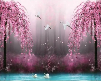 Užsakymą tapetai HD fantazijos stebuklų, peach blossom krano 3D TV fono sienos cherry blossom freskos 3d tapetai Nuotrauka 2