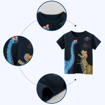 Vaikų Drabužiai berniukams trumpomis Rankovėmis T-shirt Modelį, vaikai Animacinius filmus Dinozaurų Medvilnės Megztinis drabužiai berniukų marškinėliai Vasarai Nuotrauka 2