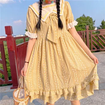 Vasaros 2020 Naujas Japonų Saldus ir Mielas Mažas Lankas Studentų Trumpas Rankovėmis Suknelė renesanso pasakų kei lolita dress Nuotrauka 2