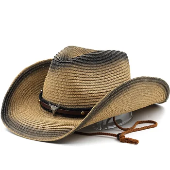 Vasaros Kaubojus Vyrų Paplūdimio Skrybėlę Panama Kepurė Atsitiktinis Trilby Fedora Skrybėlę Vyrų Šiaudų Skrybėlę UV Apsauga Platus Kraštų Sombrero