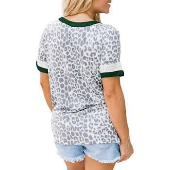 Vasaros Mados Lady Marškinėliai Leopard Grafinis Spausdinti Mergaičių Marškinėliai Moterims Bazės V-kaklo Sujungimas Prarasti Moterų Tee Marškinėliai Juokinga Viršūnės Nuotrauka 2