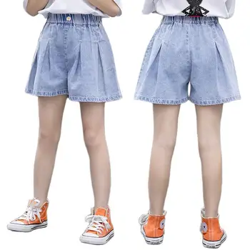 Vasaros trumpos džinsai baby merginos džinsai 4-11Y dideli vaikai kelnės elastingos juosmens karšto pants fanshion Džinsai cortos spodenki outwear
